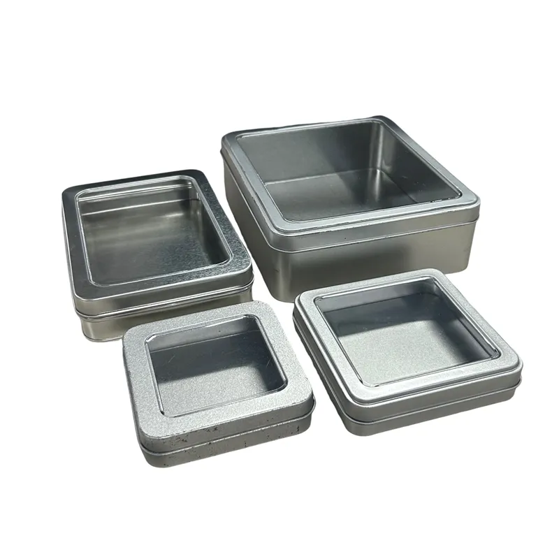 Высококачественная Серебряная мелкая металлическая коробка квадратное окно жестяная коробка для подарочной упаковки с крышкой для окон домашних животных