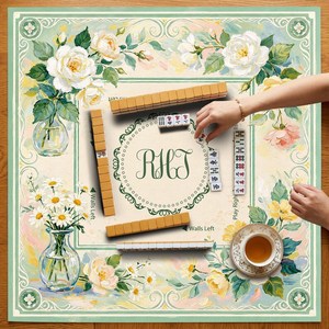 Tapete de Mahjong Floral Personalizado, Diseño Vintage de Rosas Blancas y Margaritas, Elegante Cubierta Verde para Mesa de Juego, Regalo Personalizado de Mahjong - Product Image 5