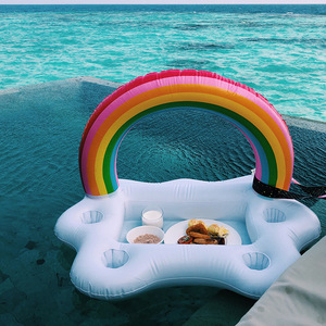 <b>Inflatable</b> Rainbow Ice Bar Cloud <b>Float</b> With Cup Holders For Pool Party Outdoor Use PVC Material Unisex Swim Accessory - Product Image 2