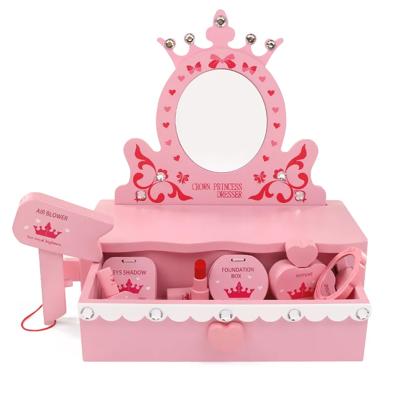 High Quality Custom Role Pretend Play Toys Makeup Crown Shape Table Set For Girls Toys