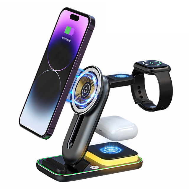 3-in-1 Wireless Charger Dock Multiple Device Fast Charging Station With Lamp Magnetic Wireless Charger Stand