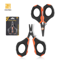 Ciseaux de pêche à pointe arrondie en acier inoxydable plaqué, poignée TPR, outils rapides et durables pour la pêche en mer et sur la plage, noir/orange FG-1111