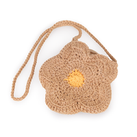 Sac d'été pour plage Sac à main en coton crocheté tissé à la main Sac à bandoulière en paille en forme de fleur pour femmes