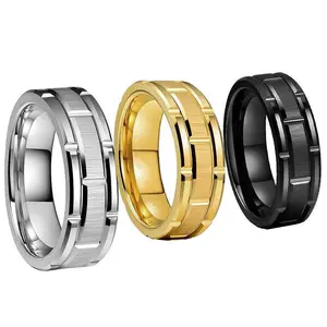 Titanium Stainless Steel Ring Fine Jewelry Wedding Date Men Hiphop Engagement Rings Groove Three in One Combination Band Mens
