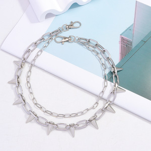 Cadena de cintura de doble capa con púas metálicas de aleación de zinc, accesorio unisex para fiestas, para jeans - Product Image 2