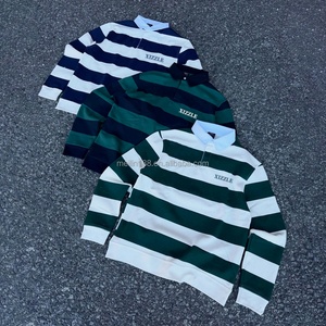 Chemises à boutons avec logo brodé personnalisé de haute qualité, sweat-shirt à manches longues surdimensionné à rayures, polos de rugby à manches longues à rayures - Product Image 2