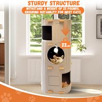 Tour pour chat en feutre de laine beige multicouche, avec plusieurs grottes verticales, marches d'escalade et jouet pompon suspendu