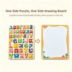 Juguetes Montessori de Madera para la Educación Temprana de los Niños, Tablero de Doble Cara con <span class=keywords><strong>Alfabeto</strong></span> en Inglés, <span class=keywords><strong>Español</strong></span> y Ruso, Rompecabezas de Números y Tablero de Dibujo - Product Image 4