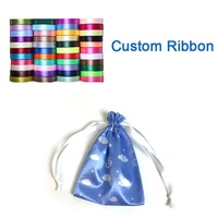 Sac en satin de soie bleu avec cordon de serrage, impression personnalisée, vente en gros, pochette anti-poussière pour bijoux