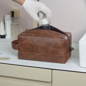 Vintage PU Leather <b>Toiletry</b> <b>Bag</b> - Personalized Travel Dopp Kit for Men's Grooming & Gifts - Product Image 3