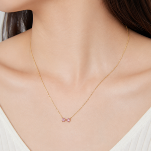 Collar con Lazo de Circonita Rosa, Acero Inoxidable, Chapado al Vacío en Oro de 14K, Colgante Delicado en Tono Dorado - Product Image 5