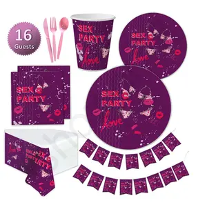 Purple Plates Kids Paper Decorations Set Dinnerware Promotional Disposable Cup Napkin Holiday Party Supplies Tableware For Event