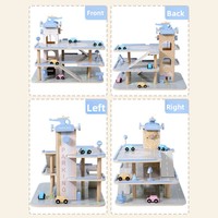 Garage de stationnement en bois personnalisé pour voitures, à 3 niveaux, avec ascenseur pour véhicules jouets et hélicoptère, pour jeu de rôle éducatif précoce, thème Macaron