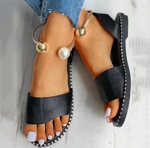 Sandali perlati con perline da donna estivi pantofole sandali piatti sandali piatti con cinturino piatto Casual <span class=keywords><strong>scarpe</strong></span> - Product Image 4