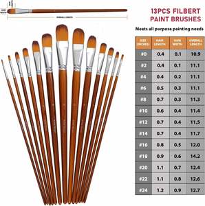 Juego de Pinceles de Acuarela Artista Filbert, 13 Piezas, Virola de Cobre, Pelo de Nailon, Mango Largo de Madera para Pintar - Product Image 3