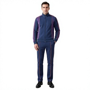 <b>Men</b> Tracksuit Set Zip Up Navy Blue Purple Color Blocking Sporty Full Length Pants Side Pockets Breathable Casual Wear Autumn - Product Image 1
