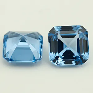 #107 Spinel Kare Şekilli Açık Mavi Taşlar Asscher Cut Man Made Akuamarin