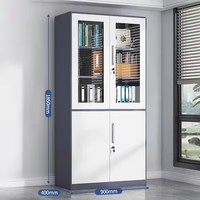 Armoire de bureau en acier avec portes vitrées, étagères réglables pour livres et documents, rangement sécurisé, organisateur durable
