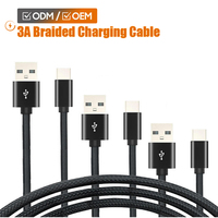 Cables de datos de carga rápida tipo C con trenzado de nailon MS 3A 2.4A, carcasa de aluminio, cable de cobre puro, cables USB negros para teléfono