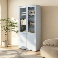 Armoire de rangement autoportante en acier avec porte en verre trempé bleu ciel, bibliothèque et unité de classement pour bureau à domicile et salon