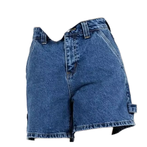 กางเกงยีนส์ขาสั้นขาดรุ่ย เอวสูง สำหรับผู้หญิง แต่งชายรุ่ย สไตล์ลำลอง ซัมเมอร์ วินเทจ สีน้ำเงิน - Product Image 1