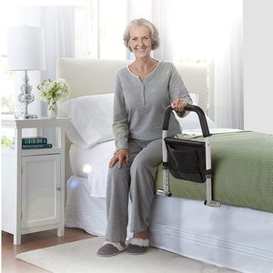 Carriles de cama para ancianos Barra de asistencia para cama de Hospital con bolsillo de almacenamiento para adultos mayores, soporte de mango para entrar y salir de B - Product Image 2