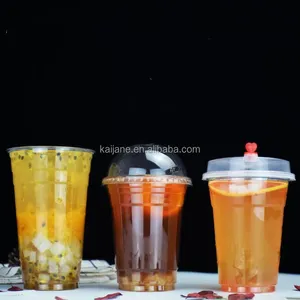 Plastic Packaging Disposable PET Clear Cups With Lids Cold Beverage Takeaway Cup Iced Coffee Latte Juice Smoothie Glass 24 Ounce