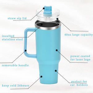 Mug de voyage isotherme personnalisé en acier inoxydable de 40 oz avec poignée et couvercle à paille, bouteille isotherme pour café de bureau, design minimaliste - Product Image 2