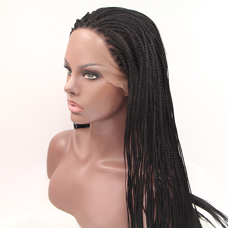 Jet Black Twist Braids Wig For Black Women 26 Inches Long Straight Synthetic 13*4 Lace Front Wigs With Baby Hair Preplucked