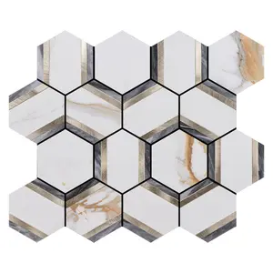 European Style Popular Selling Home Villa Decor White And Gold Mixed Aluminium Mosaic Tiles For Shower