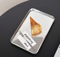 Plateau peu profond en acier inoxydable, plateau rectangulaire, plateau de service alimentaire et plateau à fruits, acier inoxydable 430 de qualité alimentaire durable