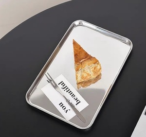 Plateau peu profond en acier inoxydable, plateau rectangulaire, plateau de service alimentaire et plateau à fruits, acier inoxydable 430 de qualité alimentaire durable - Product Image 3