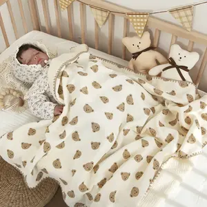 Couverture Super douce en gaze de coton à 4 couches pour nouveau-né, serviette de bain, couverture d'emmaillotage en mousseline pour bébé