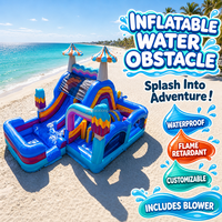 Parcours d'obstacles gonflable commercial avec piscine amovible, parcours d'obstacles gonflable pour enfants avec toboggan aquatique pour piscine