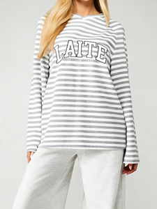 LTD-MTL1003 Guangzhou Supply Chain de Vêtements – <span class=keywords><strong>T</strong></span>-shirts à Rayures Brodés et Imprimés Personnalisés pour Femmes et Hommes à Manches Longues - Product Image 1