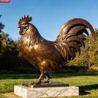 Sculpture de coq antique grandeur nature en bronze brun rougeâtre YOUFINELife, statue de coq qui chante, pour villa et piscine