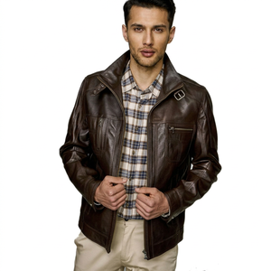 2026 Fashion <b>Leather</b> <b>Jacket</b> for <b>Men</b> Genuine Zipper <b>Leather</b> <b>Jacket</b> Autumn Winter Casual <b>Jacket</b> for <b>Men</b> with OEM Service - Product Image 1