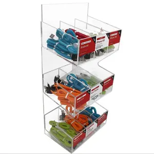 Cellphone accessories counter acrylic 3 tier usb cable display retail phone charger display