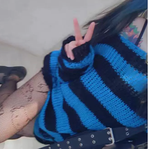 Punk <strong>Gothic</strong> Sweater Tops E-girls Mall Goth Pullovers Y2k Harajuku Grunge Clothes Alt Dark Aesthetic Striped <strong>Jumpers</strong> - Product Image 4