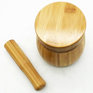 Mortir Bambu & alu dapur rumah tangga penumbuk bawang putih Manual bulat makanan penggiling bumbu kayu mortir dan alu produk diskon besar - Product Image 4