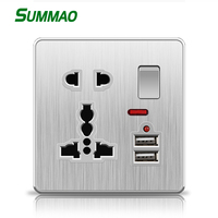 Nouveau Design panneau de dessin de fil argenté gris luxe double prises murales UK prise USB simple prise