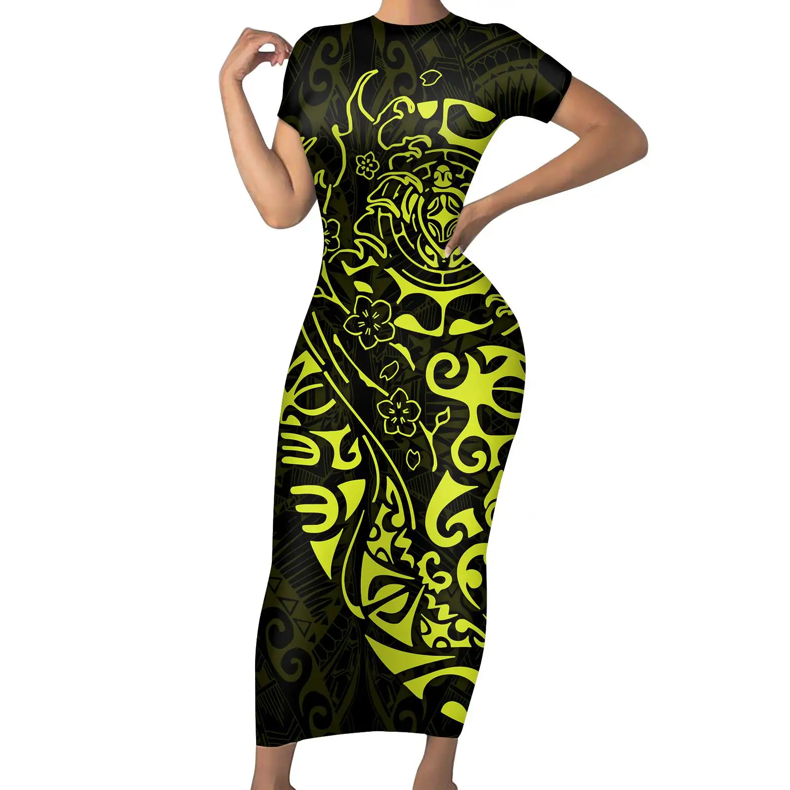 Baju Wanita Desain Tribal Baru, Pakaian Gambar Dailydress Cetakan Polinesia, Ukuran Plus Baju Wanita Gemuk, Baju Maxi Motif Bunga MOQ1