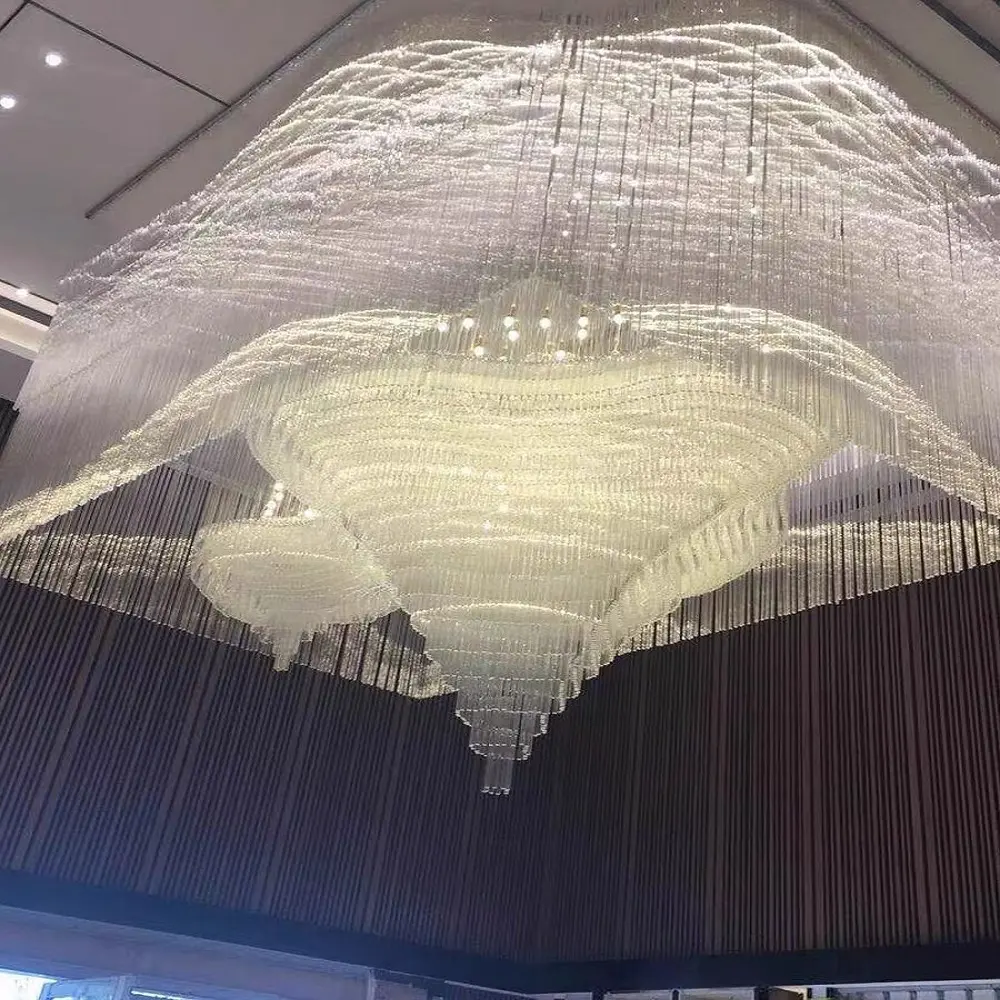 호텔 로비 결혼식 훈장을 위한 주문 중국 공급자 호화스러운 직사각형 led 빛 거는 수정같은 샹들리에