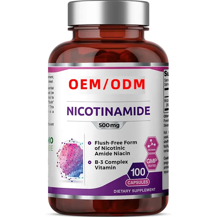 Nicotinic Amide Niacin Natural Flush-Free Vitamin Formula - Supports Skin Cell Health B-3 Nicotinamide 500 mg 100 Capsules