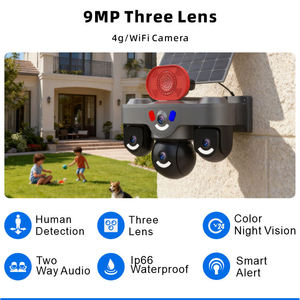 Solar Panel Rechargeable Two Way Audio Triple Lens <b>Outdoor</b> <b>Wireless</b> <b>Camera</b> With Red Blue Flash Light V380 Pro Real-Time Remote V - Product Image 3