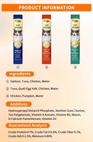 Nouveauté en gros : Friandises pour chats sans céréales en bâtonnets 15g, saveur poulet, citrouille et saumon, nourriture humide OEM pour animaux de compagnie, santé gastro-intestinale