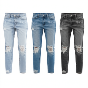 Pantalones vaqueros rasgados informales de moda retro para mujer - Product Image 1