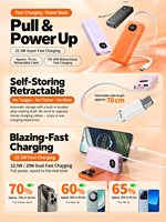 Batterie externe portable HYTO 10000mAh, chargeur super rapide 22.5W, câble Type-C rétractable intégré, affichage LED