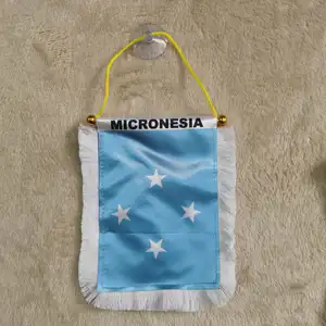 Alta qualità a buon mercato stock Micronesia raso bandiera gagliardetto con frangia ventosa per auto specchietto retrovisore e decorazione domestica