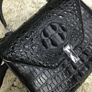 Sac à main enveloppe en cuir de crocodile noir avec fermeture à cadenas argenté, sac élégant pour femme, usage quotidien - Product Image 2